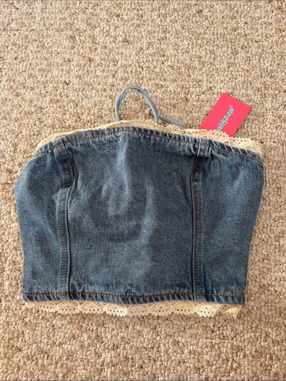 EDIKTED Karlie Lace Trim Denim Tube Top